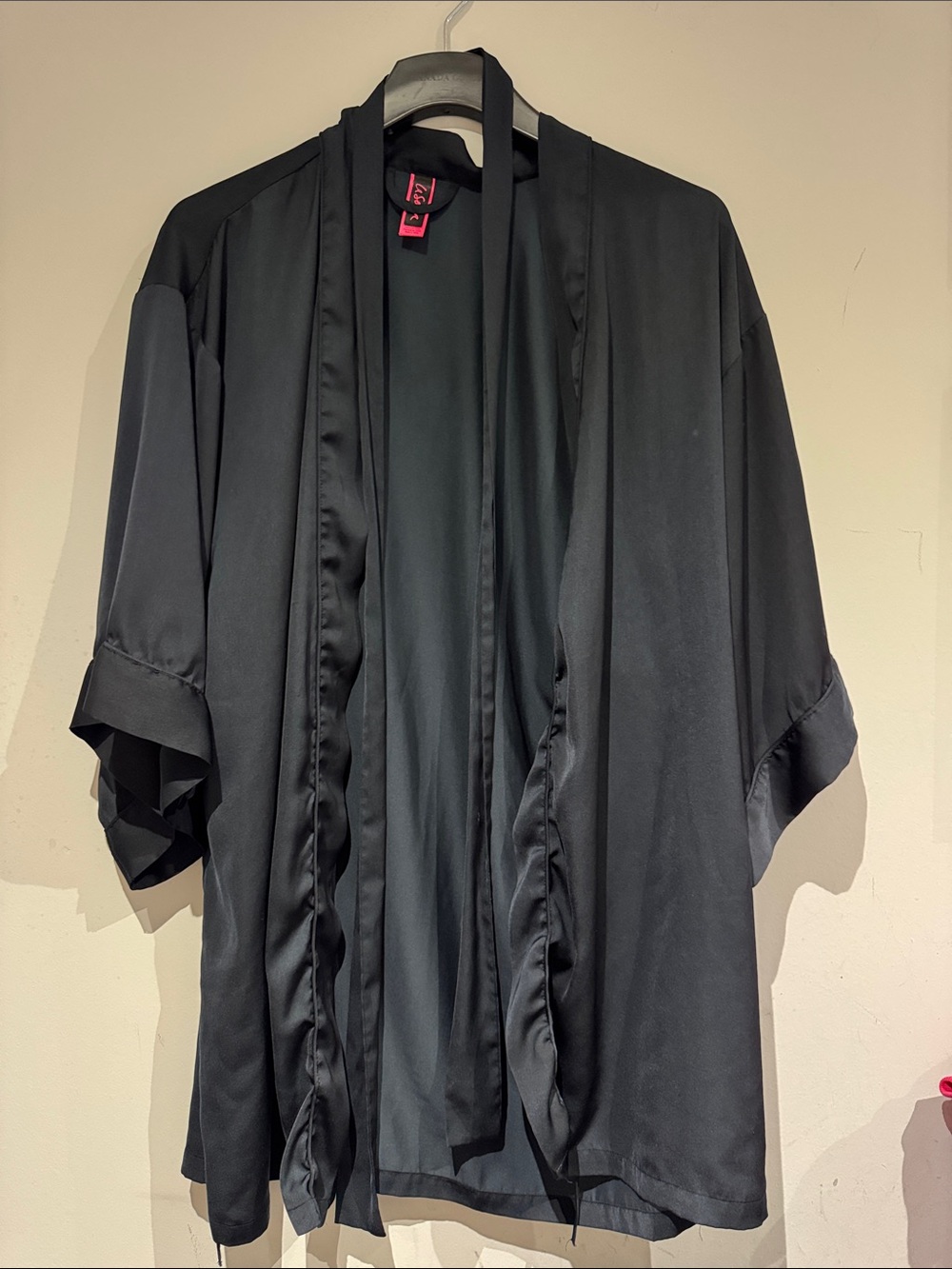 La SENZA Black Open-Front Satin-Trim Men's Shirt Jacket